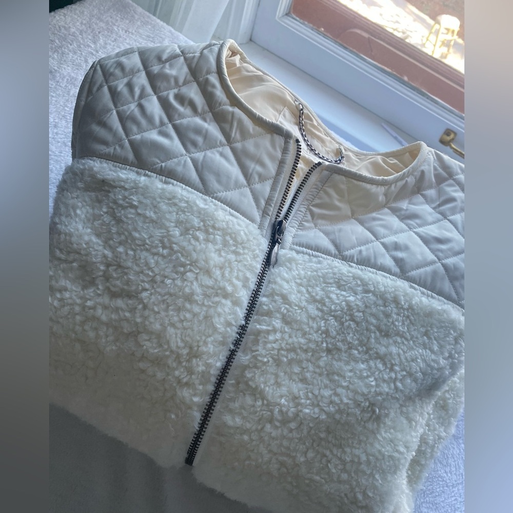 prAna Good Lux Sherpa Fleece Zip Jacket Off White Cozy Quilted Trim Women’s XL - Picture 14 of 16